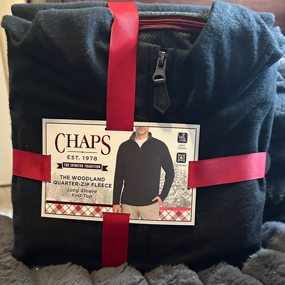 Chaps Black Zip-Up Fleece Sweater for Men
